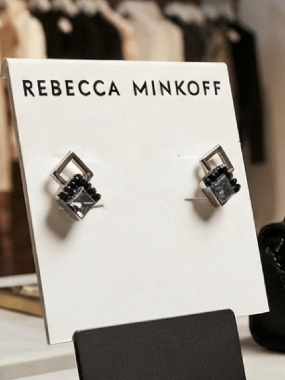 Rebecca Minkoff Black Multi Geometric Faceted Stone Stud Earrings